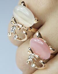 DCMR Jewelry ジュエリー アンティーク レトロ 大きな 1 玉 水晶 ねこ 指輪 アクセサリー フリーサイズ (出会いのホワイト) thumbnail 2