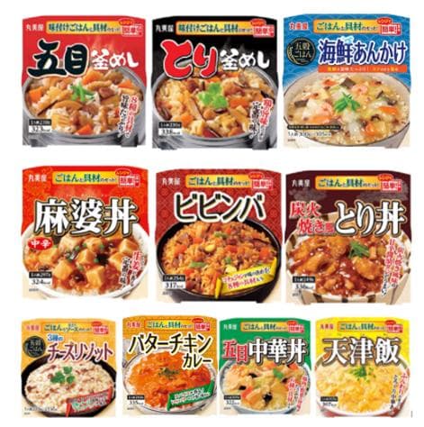 丸美屋 レンジで簡単!ごはん付きシリーズ 10食セット とり釜めし、 五目釜めし、海鮮あんかけ、 麻婆丼、ビビンバ、 炭火焼風とり丼 チーズリゾット 、バターチキンカレー、五目中華丼 、天津飯