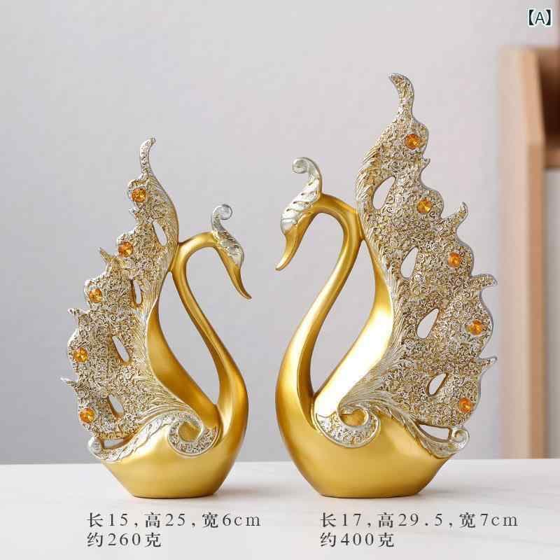 置物 スワン 白鳥 カップル ペア オブジェ リビング ワインラック デスク オフィス インテリア ライトラグジュアリー 高級感 モダン 樹脂製 レジン ゴールド ブルー 新築祝い 開店祝い 贈り物