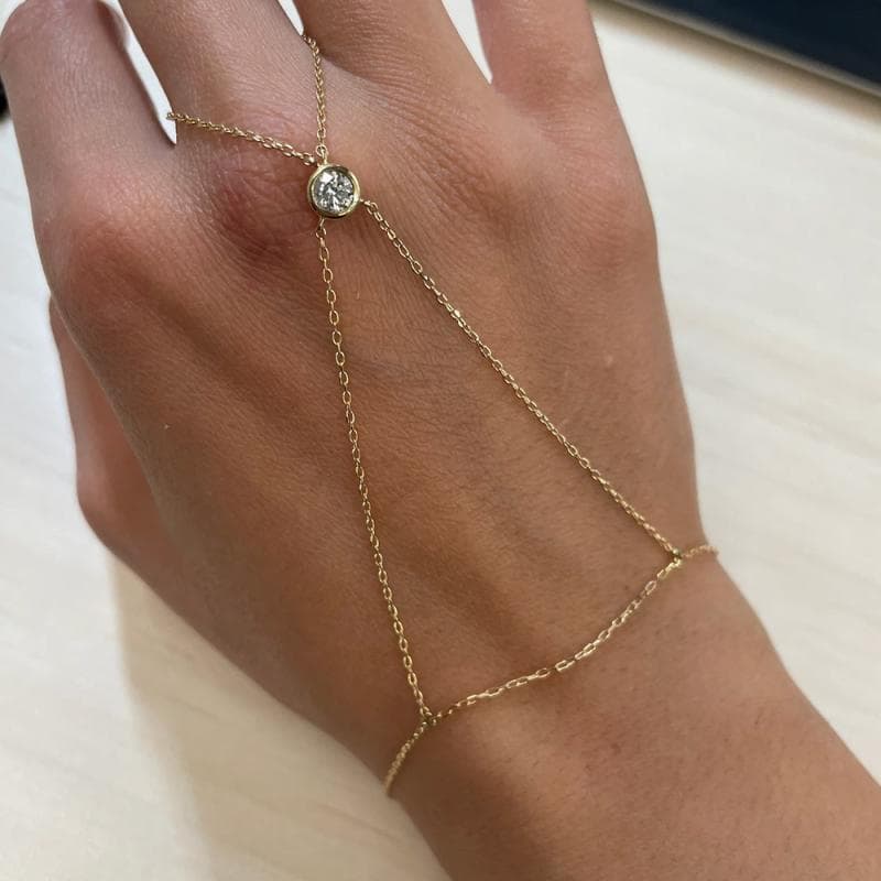 フィンガーブレスレット レディース ブライダル ウェディング 結婚式 ラインストーン メタルチェーン シンプル 個性派 電気メッキ加工 ゴールド シルバー