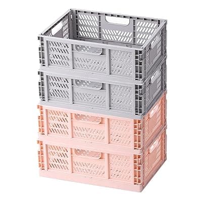 コンテナ 折りたたみ オリコンセット 収納 ボックス 収納ケース バスケット フォールディング かご ハンディ コンテナ フォールディング（2グレー+2ピンク）