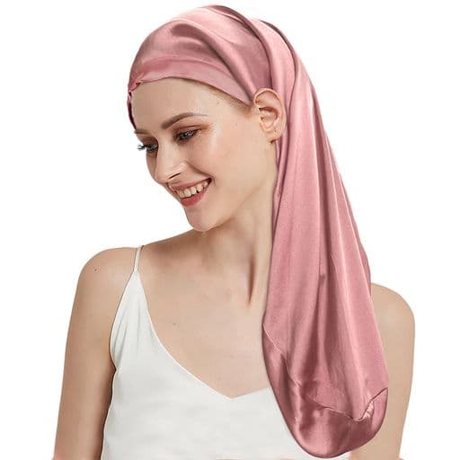 [JUYEE]ナイトキャップシルク100%ロングヘア用かわいいシルクキャップ25匁ヘアキャップリボン付きサイズ調整ヘアケア寝癖防止枝毛防止誕生日プレゼント女性人気母の日のプレゼント(長さ6…