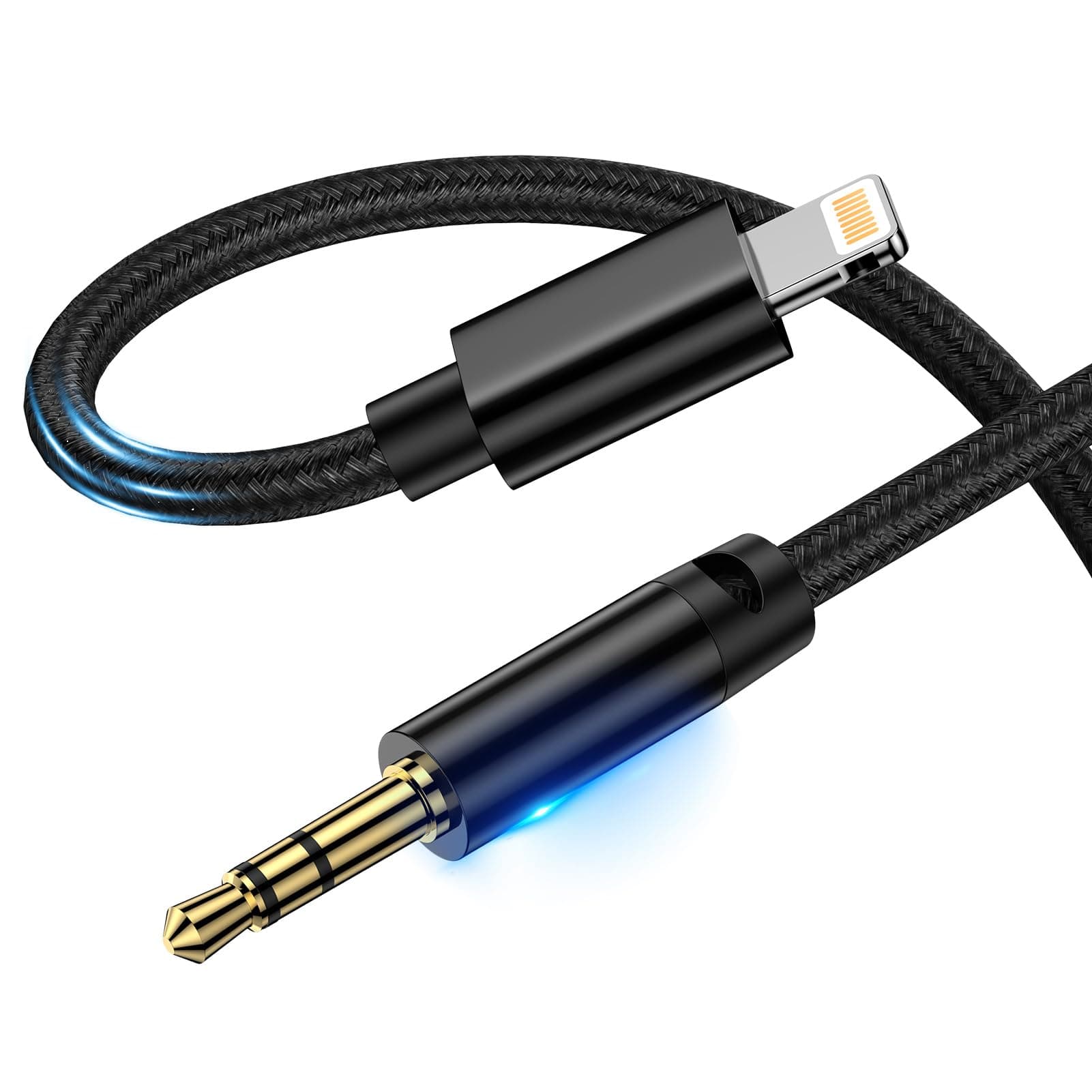 iPhone AUX ケーブル ightning to 3.5mm ステレオケーブル HiFi音質 高耐久ナイロン編 1m MFi 認証 ライト