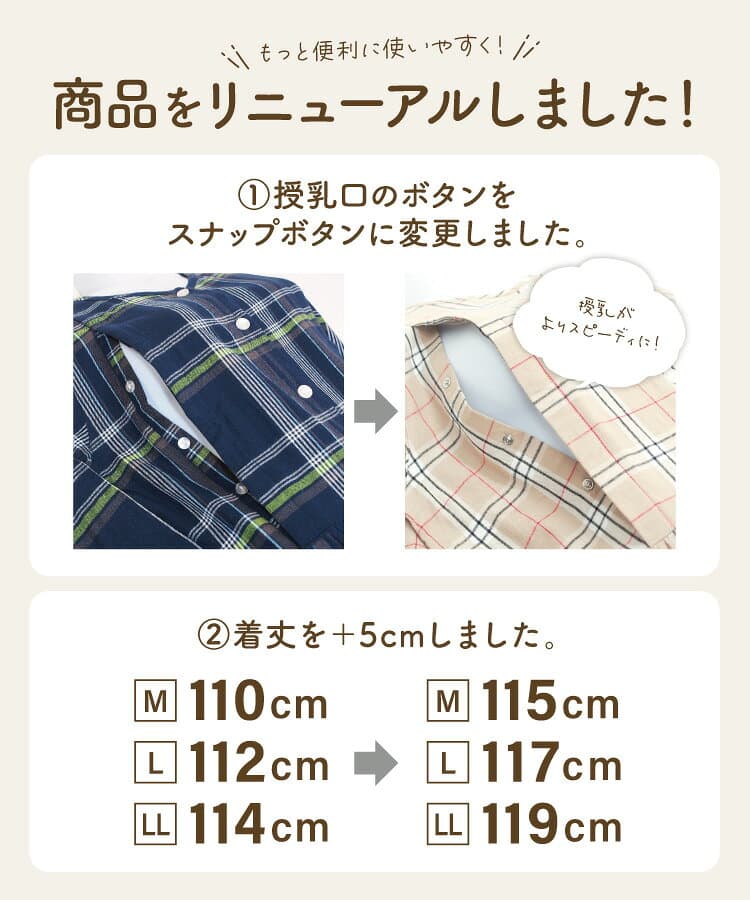 ＼200円OFFクーポン対象／ マタニティ 前開き パジャマ 授乳 ワンピース 部屋着 長袖 綿100％ 秋 春 ネグリジェ 授乳服 授乳口付き ソフト加工 微起毛 ビエラ ストライプ チェック コットン 入院 産前 産後 Roomsuppli ルームサプリ M L LL 2L 大きいサイズ 72726 圧縮 thumbnail 3