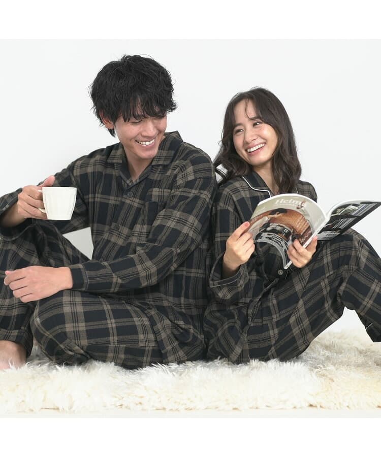 ＼200円OFFクーポン対象／ 【ギフト可】パジャマ メンズ 冬用 冬 秋 秋冬 長袖 前開き 冬物 あったか 暖かい 綿100% ルームウェア ネル 起毛 パジャマ ネルパジャマ コットン チェック柄 ストライプ柄 男の子 プレゼント Roomsuppli M L LL 2L 94700 thumbnail 3