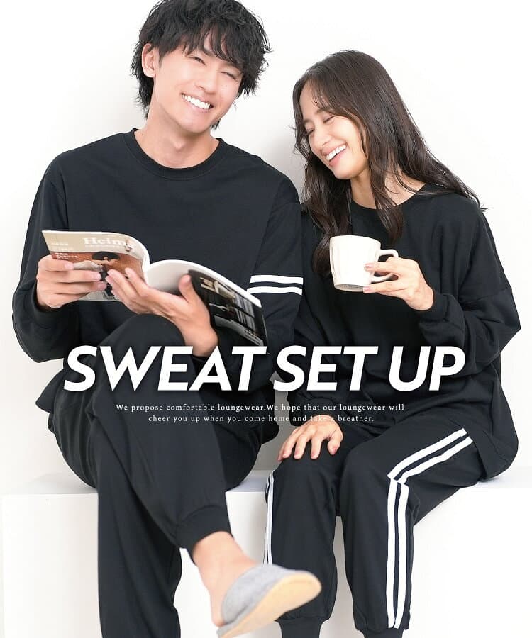 ＼200円OFFクーポン対象／ スウェット 上下セット レディース 長袖 パジャマ 綿35％ S M L LL 2L 大きいサイズ ルームウェア セットアップ 春 秋 薄手 ミニ裏毛 かわいい オーバーサイズ トップス サイド ライン パンツ 無地 スエット 上下セット 大人用 77321 thumbnail 2