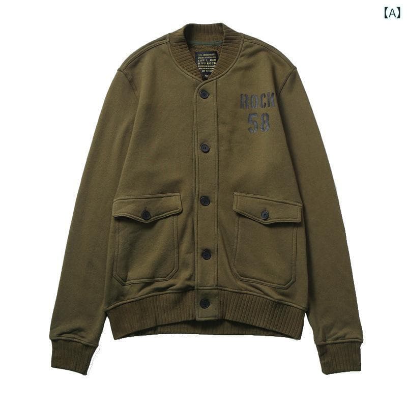 メンズ ジャケット MA-1 タイプ 野球 風 復古 ワーク コート スタンドカラー 開き セーター ソリッドカラー フーディ コットン 素材 長袖 シングルボタン 厚手 ふわふわ ライニング ルーズフィット ステッチ プリント 立体ポケット ミリタリー thumbnail 2