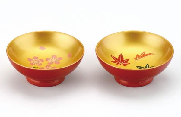 二ツ組小盃 2.2 会津漆器 朱内金地 春秋 会津塗り ペア【ギフト】