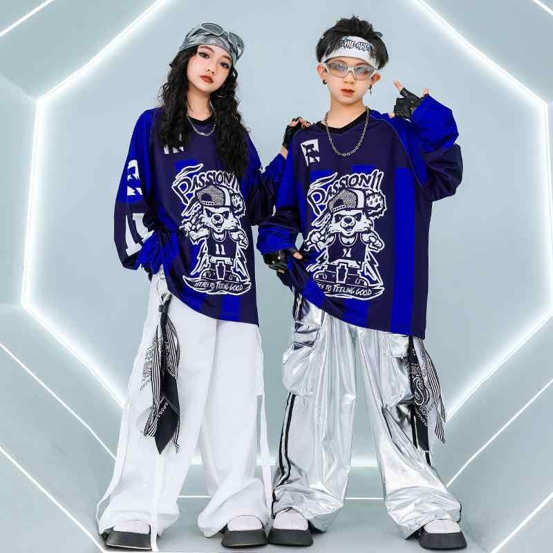 セットアップ キッズ 子供服 ダンス衣装 ヒップホップ ストリート 小熊 ベア スウェット パンツ 男の子 女の子 発表会 イベント シルバー ホワイト パンツ 綿