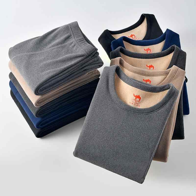 メンズ 秋冬用 保温インナー 上下セット ポリエステル 暖かい 防寒 肌着 トップス ズボン 男性用 ラウンドネック グレー 紺色 黒 XL 2XL 3XL 4XL