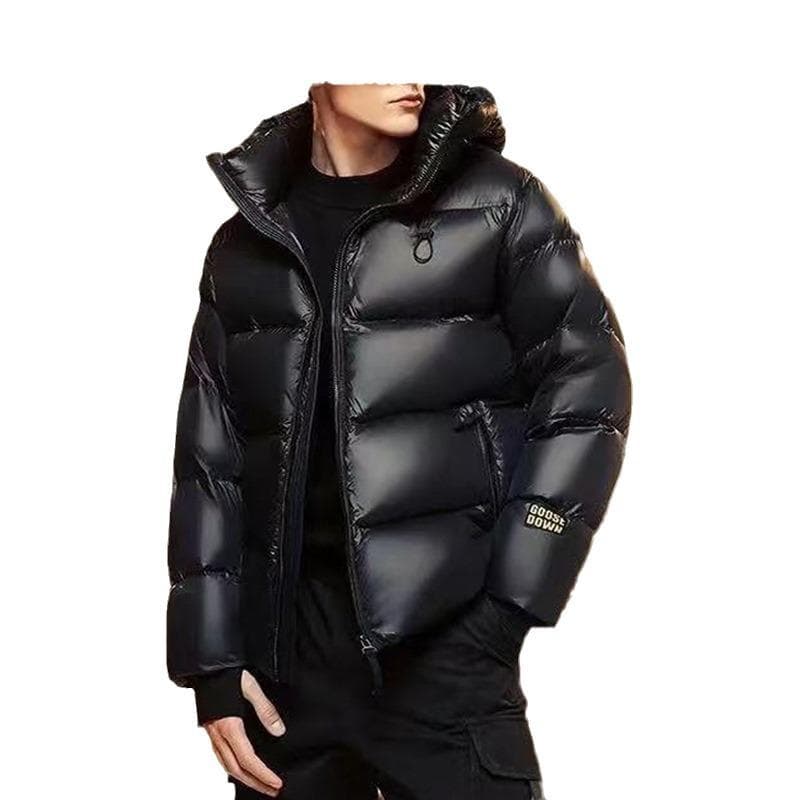 羽绒服 メンズ 男性用 防寒 アウター フード付き ショート丈 黒 金 秋冬 ポリエステル 無地 800フィルパワー 90% 鹅绒 使用 暖かい 防風 防污