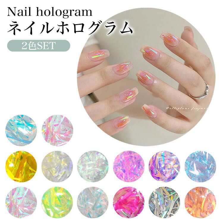 ホログラム ケース入り 2個 セット ネイル パーツ セルフ レジン マニキュア オーロラ メタリック 乱切り ガラス キラキラ ジェルネイル プチプラ かわいい PR-NAIL24HOG06-2ST