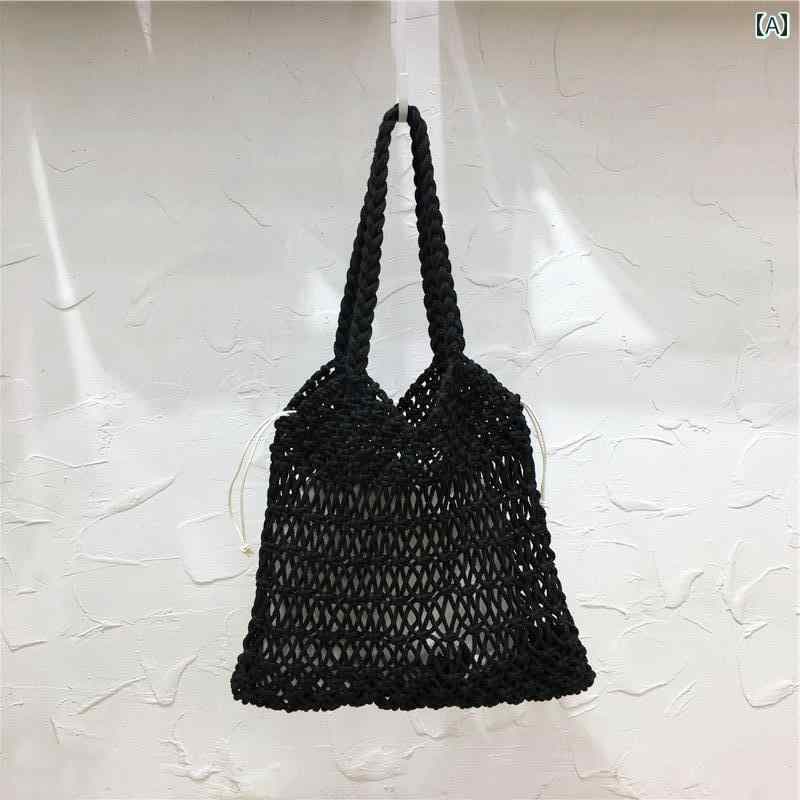 レディース バッグ 普段使い 小さめ フレンチ大容量 コットンリネン ロープ 手織り フィッシュ カジュアル ショルダートート