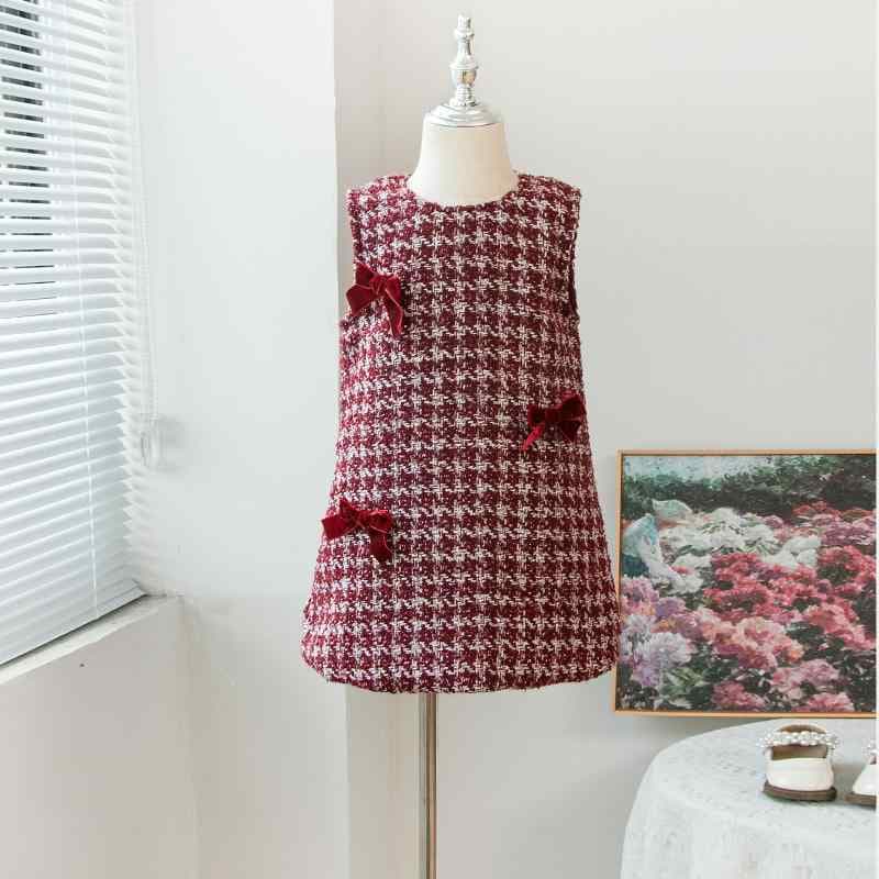 キッズ 女の子 秋冬 ワンピース リボン 裏起毛 ジャンパースカート かわいい ウール調 チェック柄 無地 ポリエステル 綿裏地 フレアシルエット ベストワンピース 普段着 お出かけ