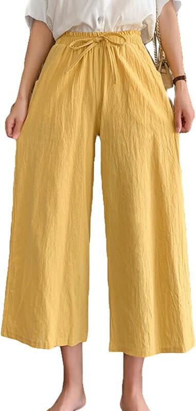 レディース 綿麻 ガウチョパンツ ワイドパンツ リネン ウェスト ゴム 9分丈 シンプル 民族風 文芸風 春 夏 秋 無地 シンプル ゆったり 綿 麻 ガウチョ パンツ スカンツ ロングパンツ 九分丈