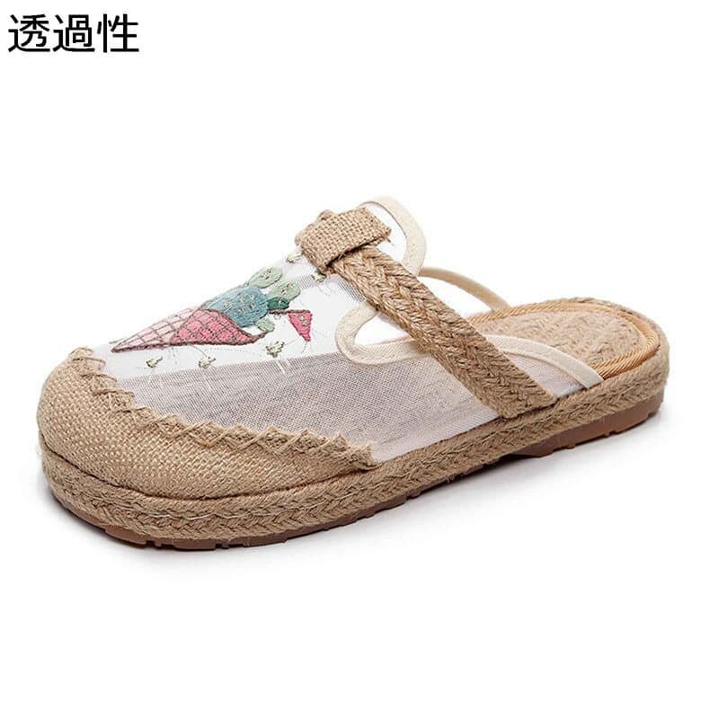 ミュール レディース 刺繍 花柄 エスパドリーユ フラットシューズ スニーカー スリッパ ジュート底 夏 メッシュ ジュート巻き バイカラー 蒸れない バイカラー 旅行 仕事 室内 外出 女性用