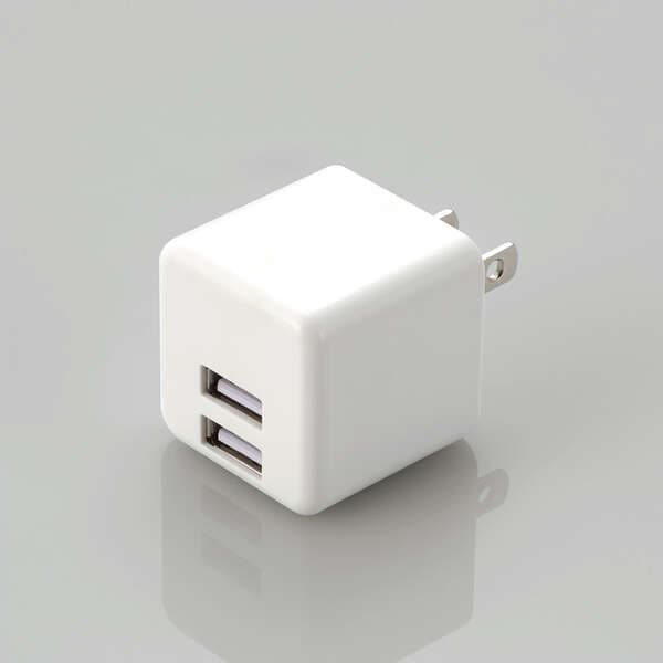 【即納】エレコム AC充電器/スマホ・タブレット用/2.4A出力/USB-Aメス2ポート/おまかせ充電搭載/キューブ型/ホワイト