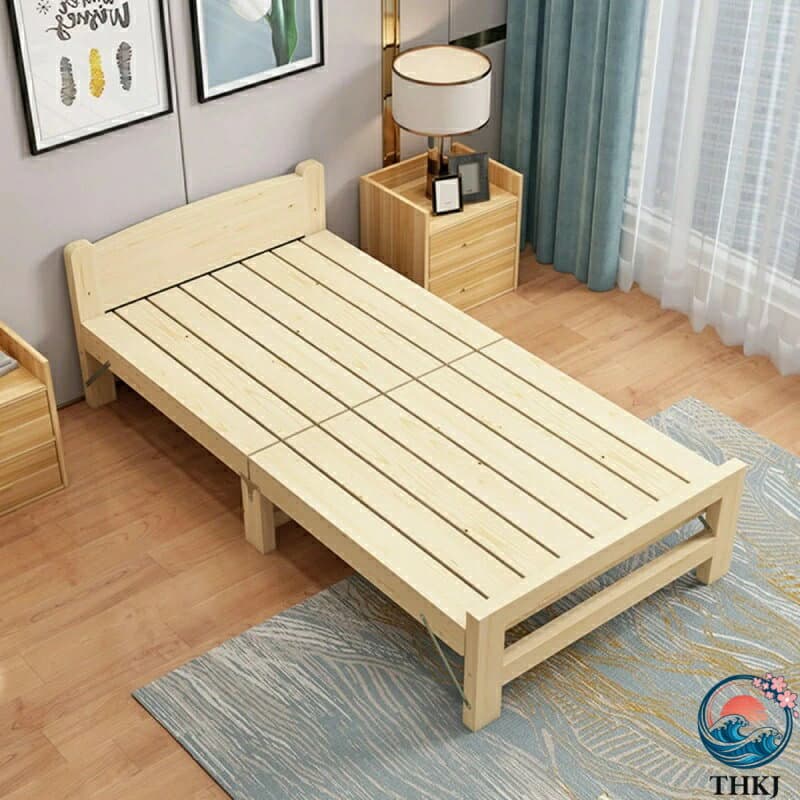 【全品2点で5%OFF】2つ折り 折りたたみベッド シングル すのこベッド シングル ベッドフレーム シングルベッド 木製 頑丈 通気性 耐久性 ベッド下収納 組み立ては不要です（木の色） 120×196cm