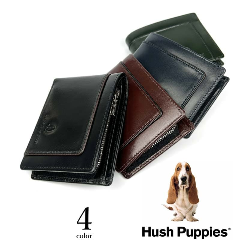 全4色 Hush Puppies ハッシュパピー アニリン染め 本革 二つ折り財布 L字ファスナー小銭入れ ファッション 人気 ブランド おしゃれ 誕生日 記念 プレゼント ギフト 送料無料