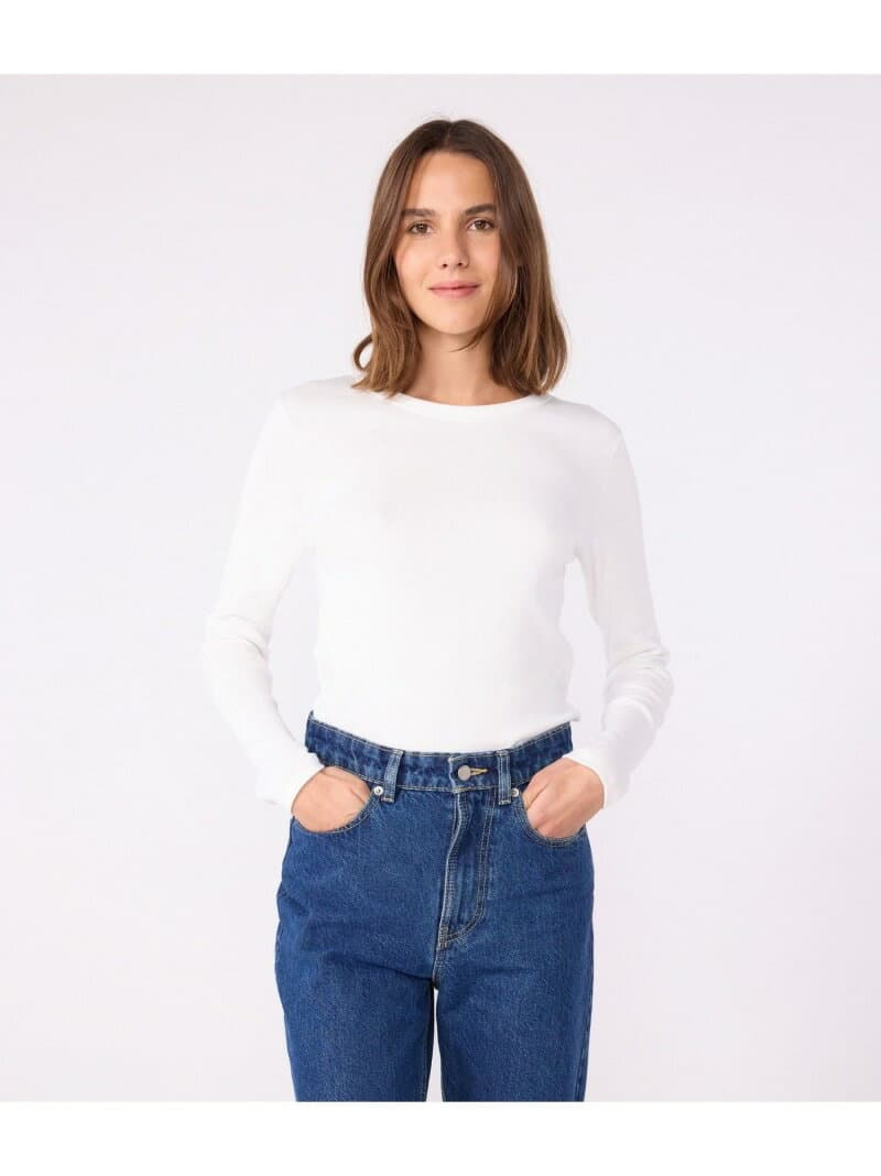 クルーネック長袖Tシャツ PETIT BATEAU プチバトー トップス カットソー・Tシャツ ネイビー ホワイト ブラック【送料無料】[Rakuten Fashion]
