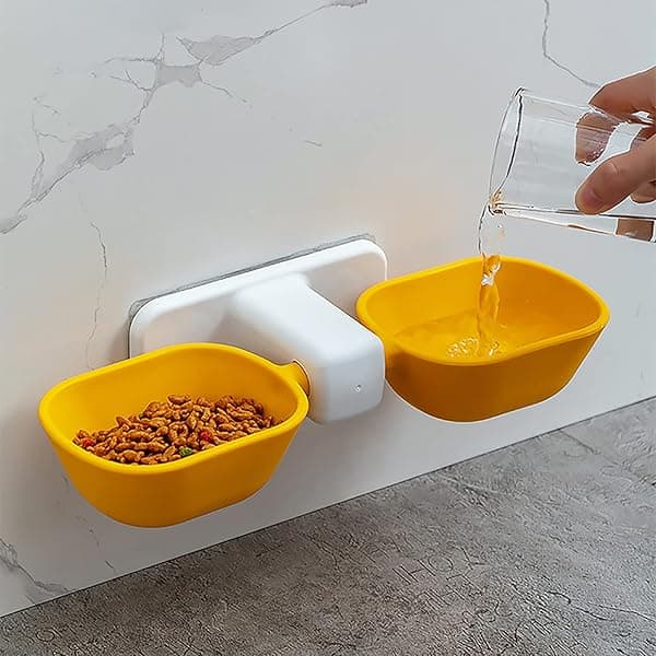 猫食器 壁に付け 食べやすい 猫ボウル 餌入れ 猫犬通用 安定 高さ自由に決定 調節可能 台座付き 穴あけ不要 フック付き 日本語説明書 樹脂材質 ボウル2個のセット