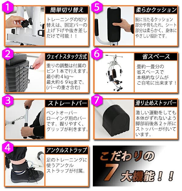 送料無料 新品 ホームジム 白 ホワイト フィットネス 筋トレ器具 トレーニング器具 自宅 トレーニング ジム マシン 筋トレ マルチマシン ウェイト コンパクト 腹筋 健康器具 ダイエット マルチジム 耐荷重約100kg 105wh thumbnail 2
