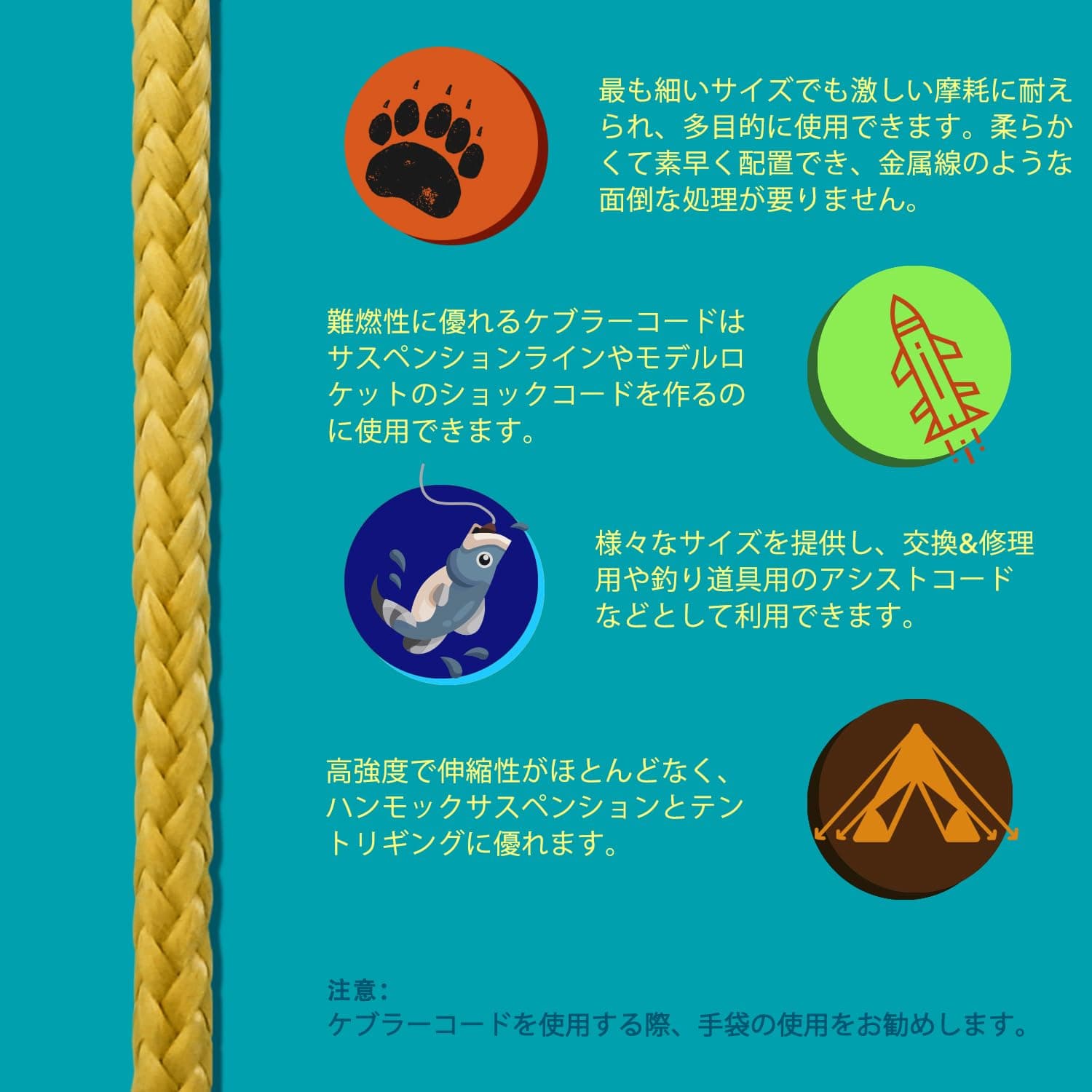 【送料無料】emma kites ケブラーライン 100%ケブラー繊維使用 45kg / 100Lb x 31M ケブラーコード 高強度 耐摩耗性 難燃性持つ アウトドア 汎用コード ハイキング フィッシング カイト テントロープ ユーティリティコード DIY 補修 交換用 thumbnail 3
