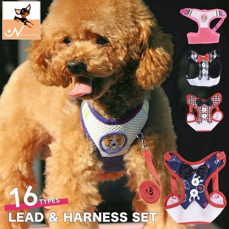 送料無料 ハーネス リード 2点セット ペット用 犬用 猫用 胴輪 ベスト風 ソフト 裏メッシュ 通気性 リボン ボタン お散歩グッズ 小型犬 ボーダー チェック ストライプ マリン柄 錨 イカリ アンカー おしゃれ かっこいい 可愛い かわいい デザイン豊富 イヌ用 いぬ用 猫用 ね