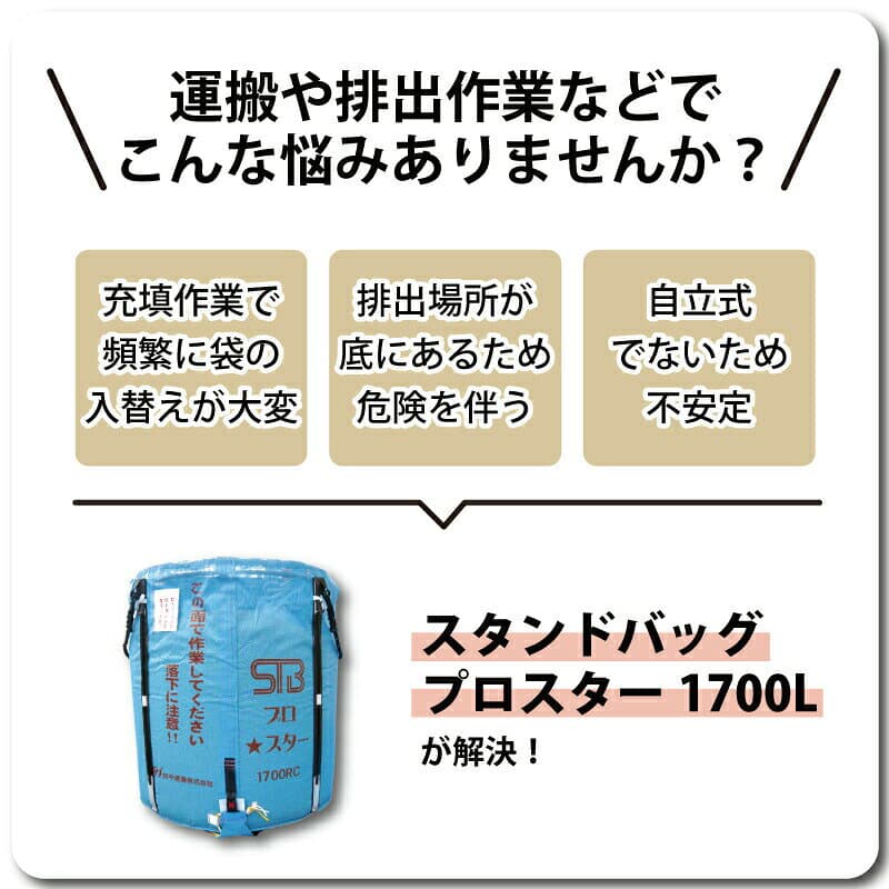 【10/1〜最大100%Pバック抽選で要エントリー】1個 スタンドバッグプロスター 1700L 1t ライスセンター専用 自立式 米 麦 大豆 小豆 稲刈り 収穫 出荷 運搬 収穫袋 おすすめ フレコンバッグ 田中産業 シBDZ thumbnail 2