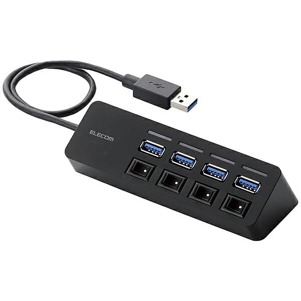 ELECOM U3H-S418BBK USB3.0ハブ/ 個別スイッチ付き/ マグネット付き/ バスパワー/ 4ポート/ ブラック