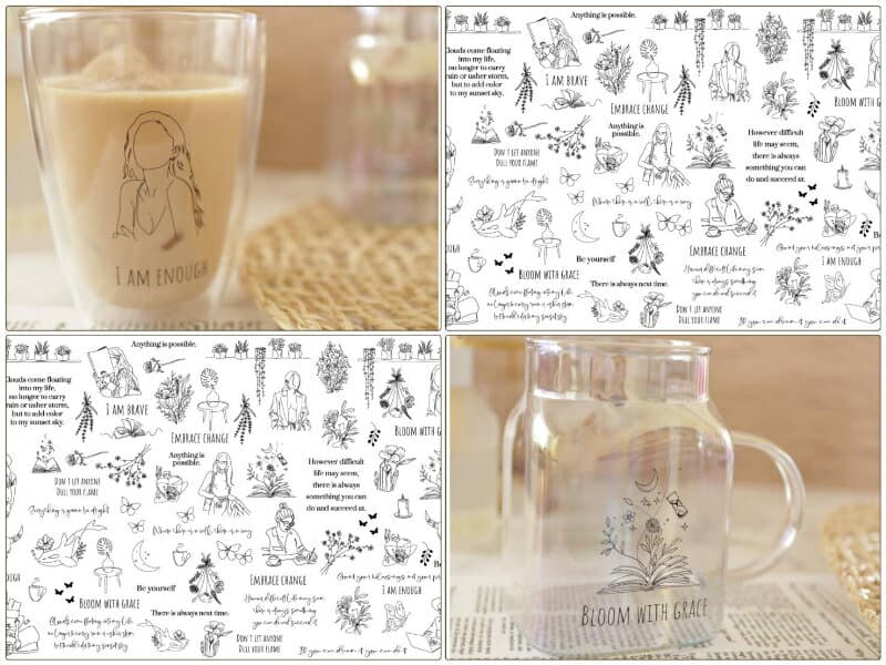 ポーセラーツ 転写紙 【ガラス用】Line Art Girl＆Botanicalラインアートガール＆ボタニカル転写紙 韓国風　A3サイズ ポーセリンアート用転写紙 転写シート ポーセリン　アート　ポーセラーツ用転写紙 オリジナル　転写紙