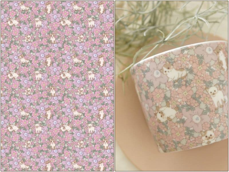 ポーセラーツ 転写紙 【白磁用】 Flower Garden CAT フラワーガーデン キャットねこちゃん転写紙　A3サイズ ポーセラーツ ポーセリンアート用転写紙 転写シート お花 花柄 北欧風　オリジナル　転写紙　猫　ネコ