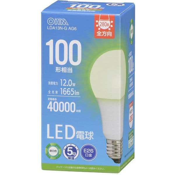 オーム電機 LDA13N-G AG6 [LED電球 E26 100形相当 昼白色]