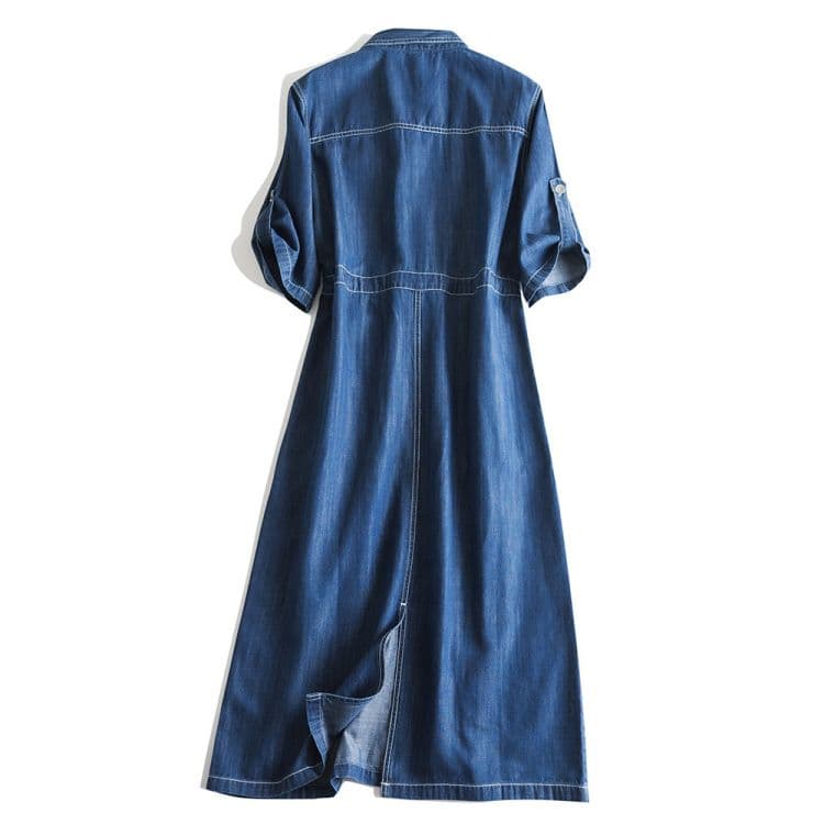 テンセル 綿 デニムワンピース 上品 きれいめ シャツワンピース ロング丈 七分袖 レディース 春 夏 秋 ポケット有り ゆったり シンプル レトロ 着痩せ 高見え カジュアルワンピース 薄手 オーバーサイズ 仕事 通勤 オフィス おしゃれ シャツワンピ ブルー S M L XL thumbnail 3