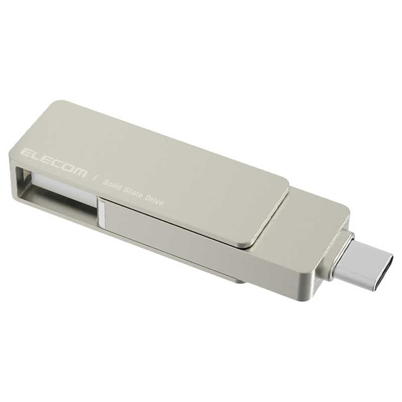 エレコム　ELECOM　SSD 外付け 1TB USB3.2(Gen2) 読込最大500MB/秒 USBメモリ型 ポータブルSSD 回転式 高速 USB Type C/ USB-A シルバー　ESD-EPA1000GSV