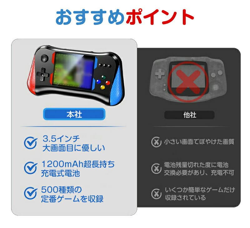 【楽天ランキング入賞】ポータブルゲーム機 本体 コントローラー付属 携帯ゲーム機 ミニゲーム 子供 ゲーム機 定番ゲーム 3.5インチ大画面 2人対戦可能 充電式 AV端子 テレビゲーム機 アーケード テレビに接続可能 軽量 便利 コンパクト thumbnail 3
