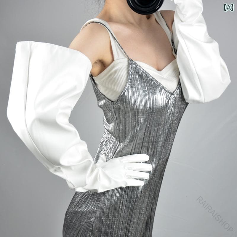 ロンググローブ レディース エナメル シルバー 緑 ピンク 衣装 極太 大きめサイズ ゴム 袖 ギャザー パフスリーブ レザー ユニセックス 肘上 暖かい ファッションコスチューム用耐久性抜群の上質素材採用 125cm対応