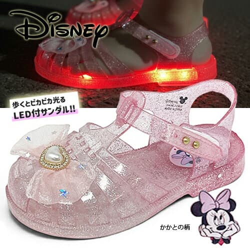 KT【Disney　ミニーマウス　光る　ガラスの靴　ピンク　16～19cm 】光る靴　フラッシュ　アパレル　ディズニー　女の子　ガールズ　スニーカー　ビーチ　グッズ　バレエ　サンダル　シューズ　靴　くつ　クツ　バレエシューズ　パンプス　ミニー　16cm 17cm 18cm 19cm