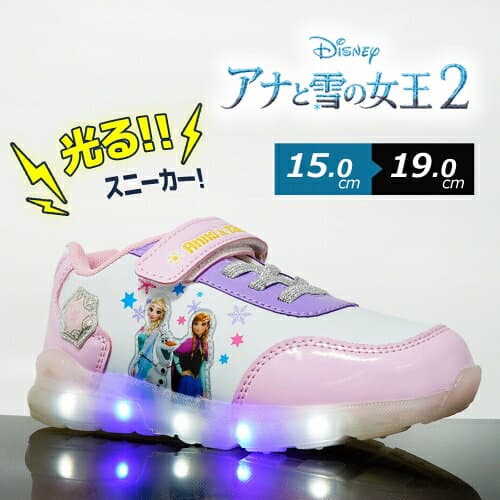 New【光る靴　Disney　ディズニー　アナと雪の女王　光る　靴　023 】グッズ　エルサ　女児　女の子　子ども　こども　靴　キャラクター　シューズ　かわいい　点滅　フラッシュ　スニーカー　運動靴　アナ雪　16cm 17cm 18cm 19cm　プリンセス　キッズ　アナ　オラフ