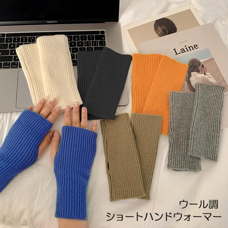 ポイント 指穴 おしゃれ 通学 通勤 保温 防寒対策 冷え スマホ対応 節電 あったか 暖かい リブ ショート丈 ニット ハンドカバー