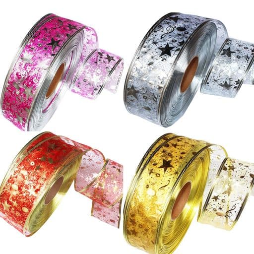 【BEAUTYPLAYER】クリスマスリボンゴールド飾り4巻入幅5cmx2M巻クリスマスツリー飾りギフトラッピングリボンプレゼント包装用品パーティー結婚式包装お誕生日diy装飾用オーナメント