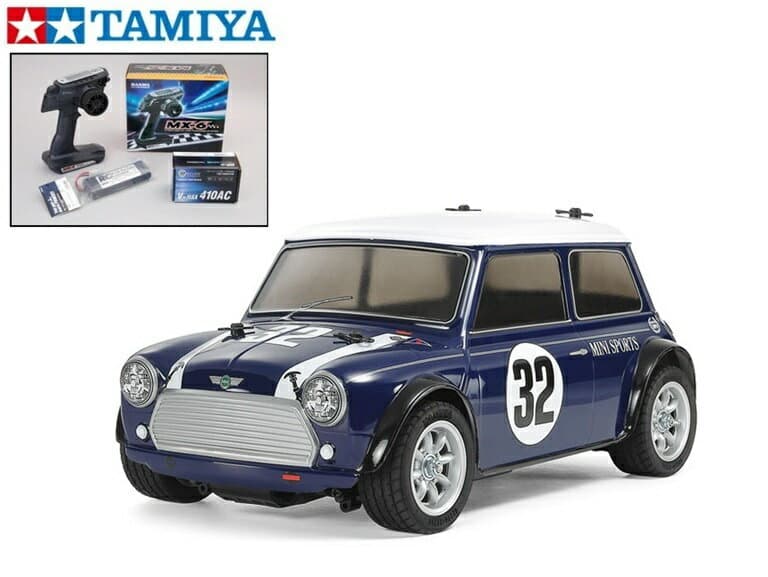 ！【TAMIYA/タミヤ】 58747 1/10 電動RC ミニクーパーレーシング (MB-01シャーシ) 組立キット・サンワ：MX-6 コンピュータプロポ付フルセット +フルボールベアリングセット（未組立） ≪ラジコン≫