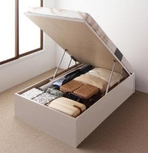 収納付きベッド シングルベッド セミダブルベッド 収納 収納付き 収納ベッド 大容量 収納ボックス 布団 敷き布団 薄型スタンダードポケットコイルマットレス付き 縦開き シングル 深さラージ 組立設置付(代引き不可)【送料無料】