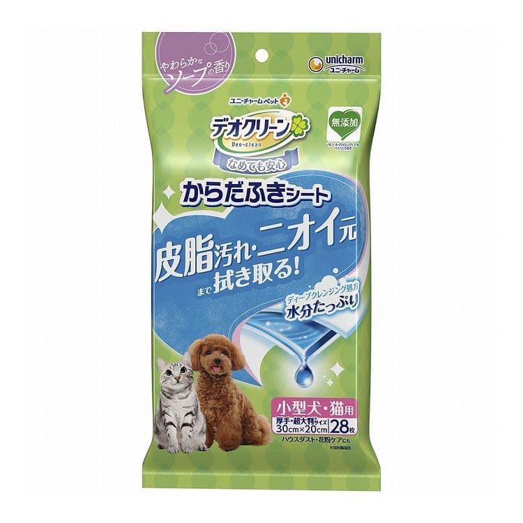 【6個セット】 ユニチャーム デオクリーン からだふきシート 小型犬・猫用 やわらかなソープの香り 28枚【送料無料】