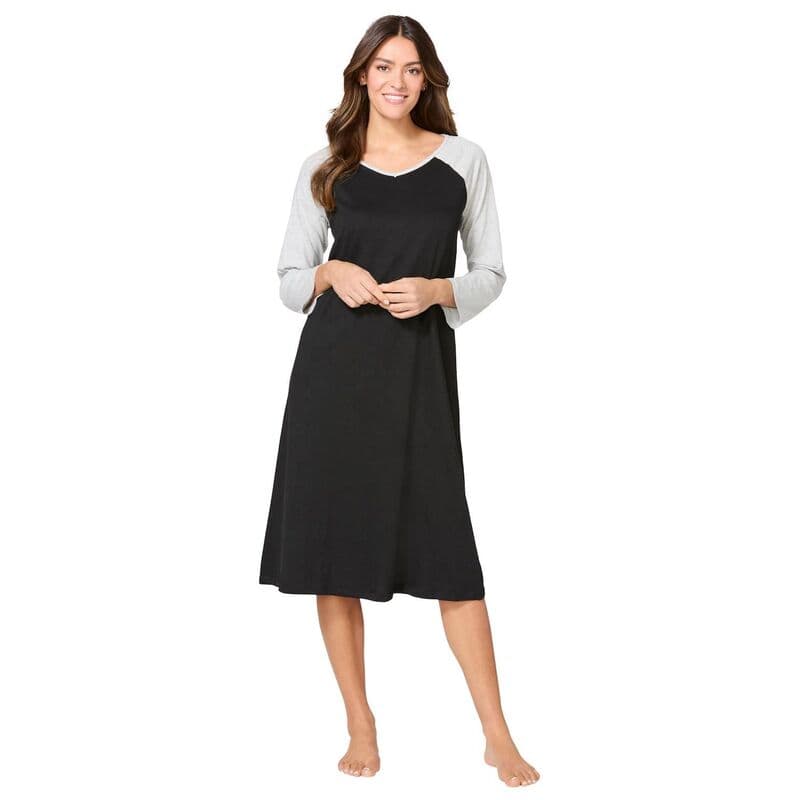 【送料無料】 アベニュー レディース ナイトウェア アンダーウェア Dreams & Co. Plus Size Avenue Body Baseball Sleepshirt Black