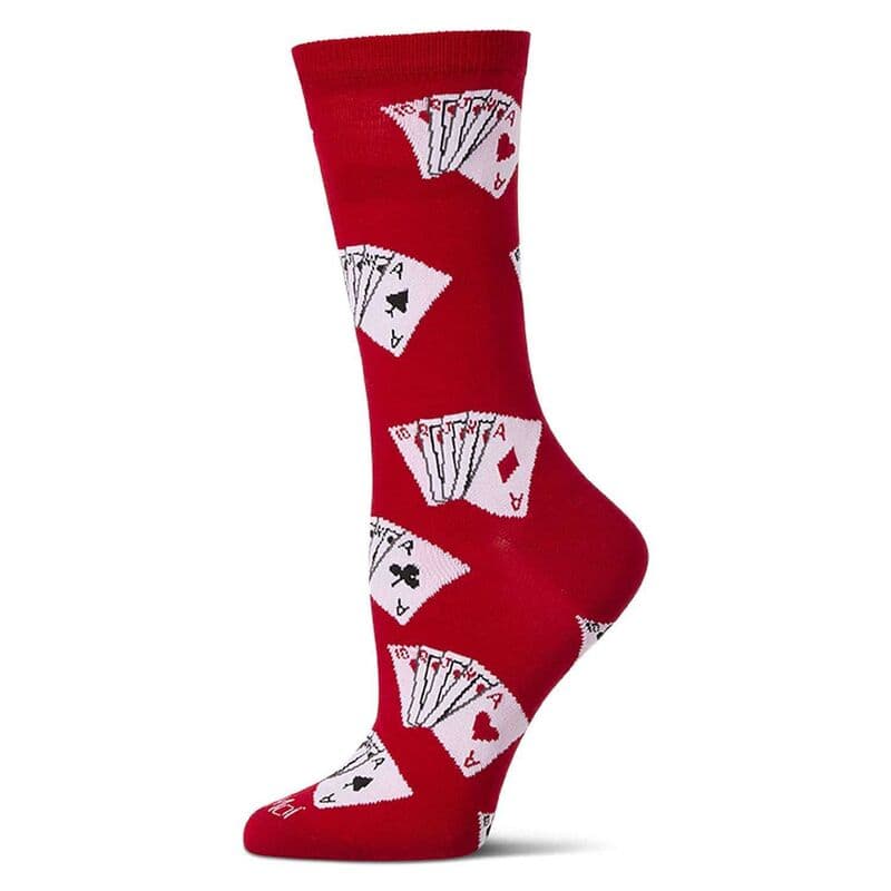 メモイ レディース アンダーウェア 靴下 MeMoi Playing Cards Crew Socks Red レッド