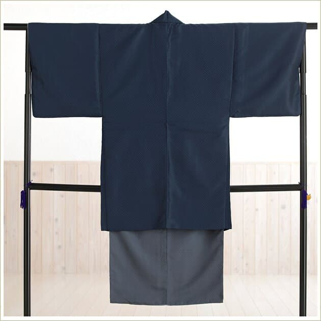 【レンタル】着物レンタル 男 kmo001 メンズ着物 男性着物レンタル かんたん着付け ワンタッチ着付け 着流し 町歩き 七五三のパパ 父親 羽織 kimono 二次会 イベント 和服 人気【160cm～184cm対応】 HLブランド 紺地にモダン市松【fy16REN07】 thumbnail 2