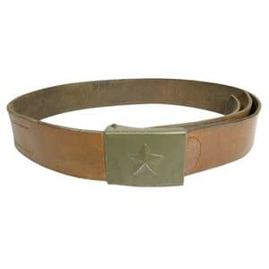 チェコ軍放出品 レザーベルト フック式 ベルト穴隠しあり スターエンブレム [ Sサイズ/ブラウン / 可 ] チェコスロバキア military 軍物 軍払い下げ品 ミリタリーサープラス ミリタリーグッズ 本革ベルト レザーパンツベルト 革製ベルト メンズベルト ミリタリーベルト