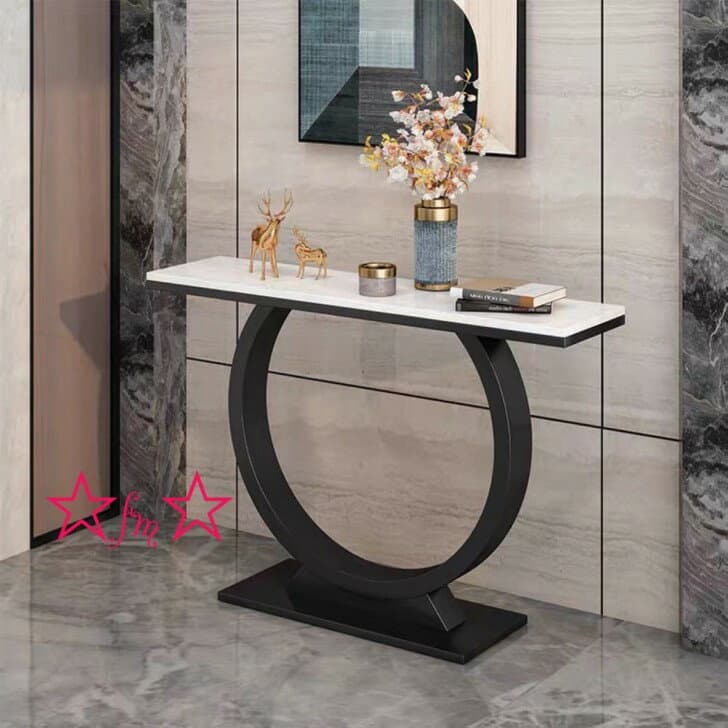 A012942高級サイドテーブル 人造大理石コンソールテーブル 玄関テーブル 花台 電話台 アンティーク調デザイン 幅80cm