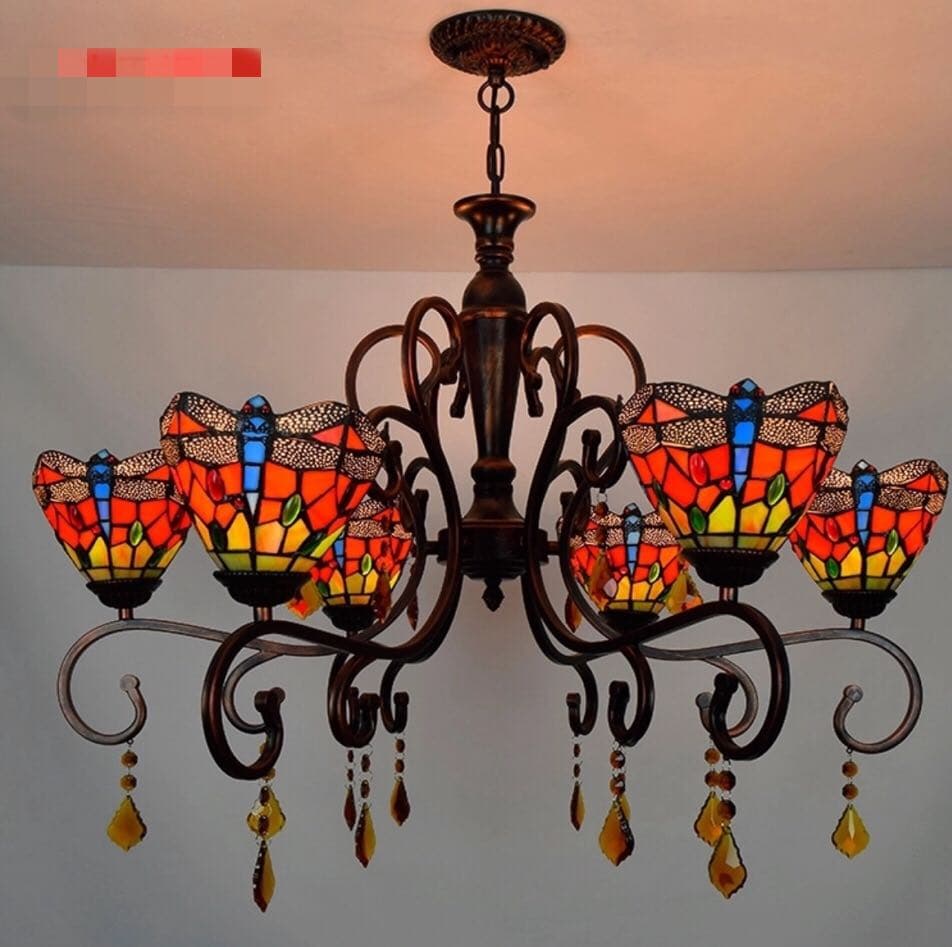 A025180ステンドグラス．ペンダントライト ．豪華天井照明ステンドグラスランプ ガラス工芸品 電源直結タイプ